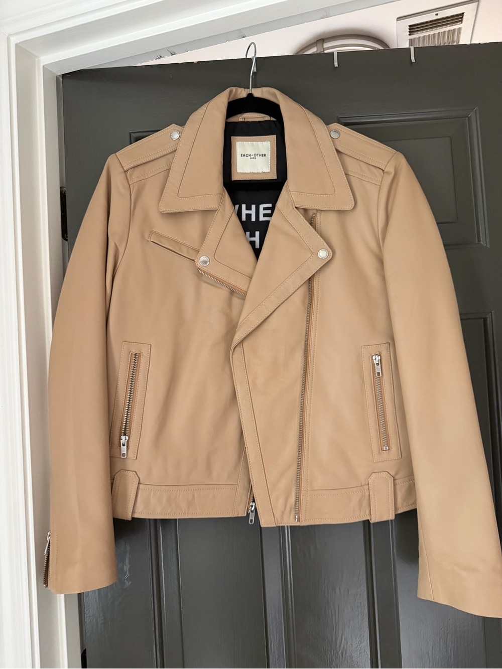 Each x Other Women's Tan Leather Moto Jacket - Picture 3 of 6